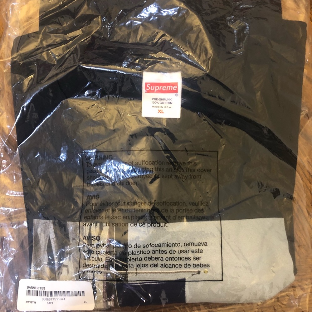 Sold eBay Supreme Banner Tee Navy XL FW19 - Picture 2 of 4